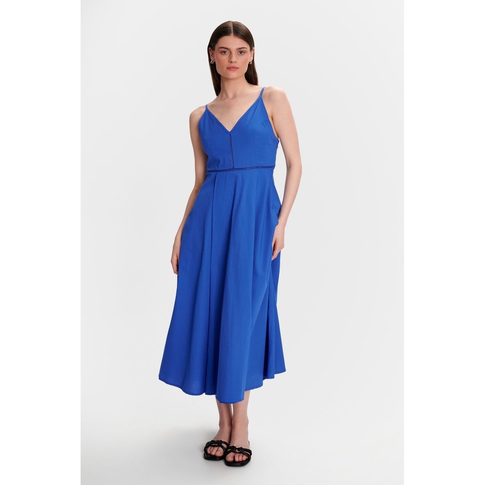 COS Midi Dress Cotton Fit & Flare Sleeveless Blue Size 6